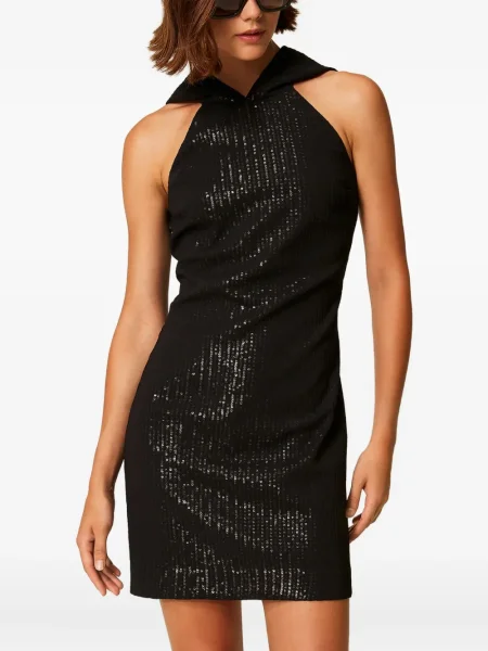 Rochie Twinset cu paiete cu glugă de costum negru