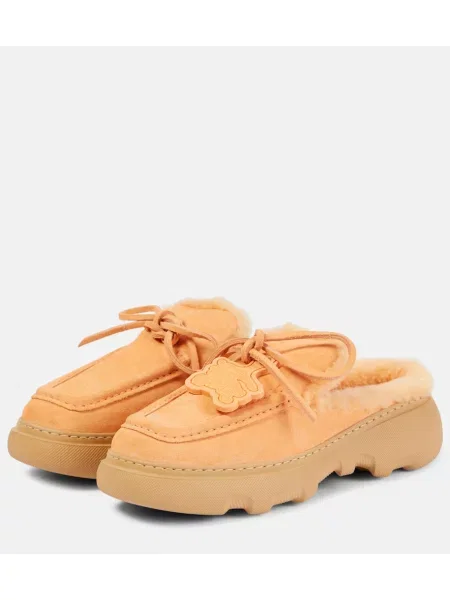 Papuci tip mules Burberry din piele de căprioară roz