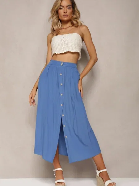 Fustă Cloș Maxi cu în Talie și Kendrani albastră