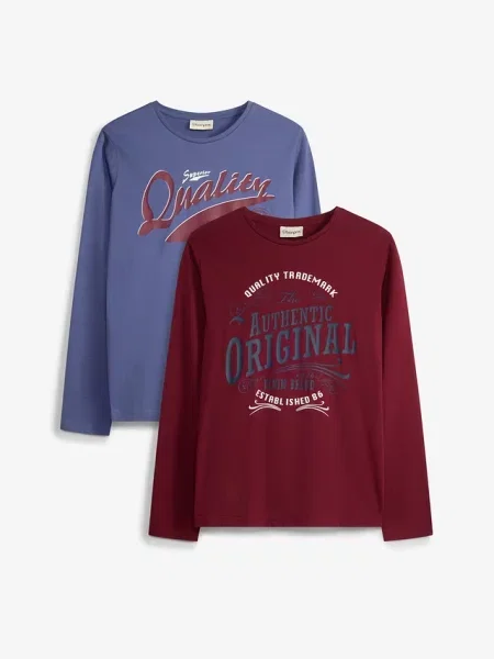 T-shirt chłopięcy z długim rękawem z bawełny organicznej 2 szt. czerwona