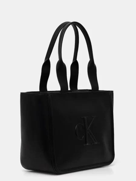 Džínsy Calvin Klein z ekologickej kože čierna
