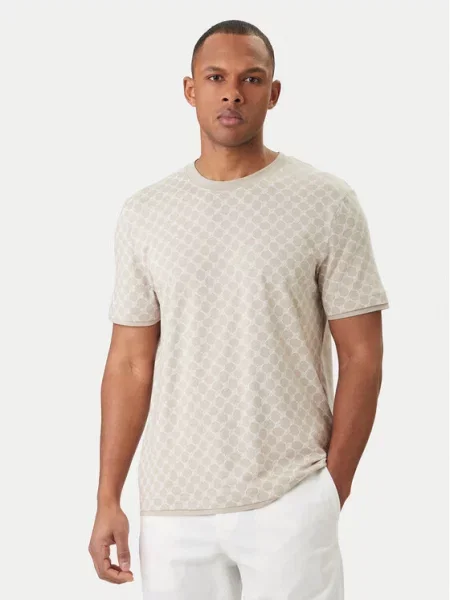 T-shirt z wzór z logo i okrągły dekolt Joop! Collection beżowa