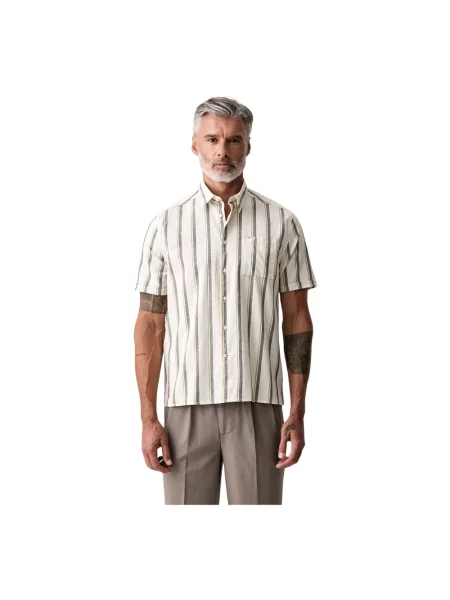 Barbour Koszula Z Krótkim Rękawem Barkend Relaxed Fit Z Lnem weiss beżowa