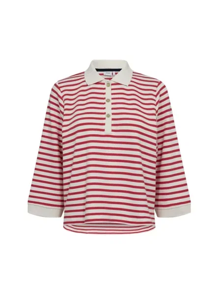 Top Nümph w paski z długim rękawem czerwony