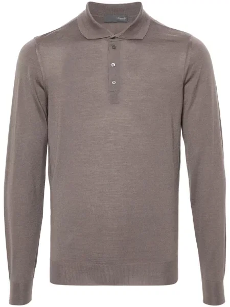 Tricou polo Drumohr de lână maro