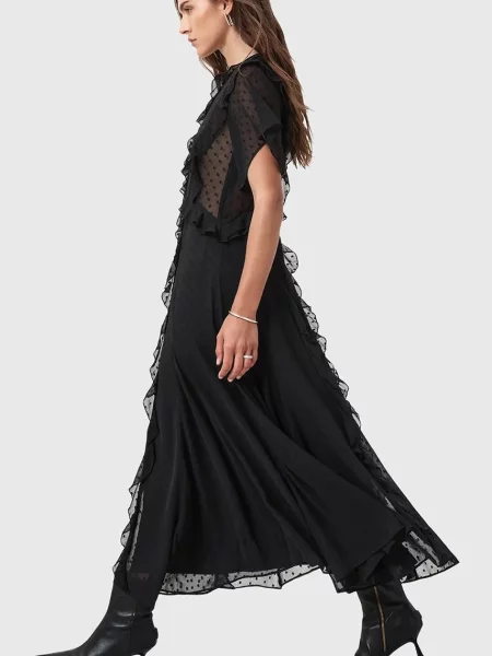 Макси платье Allsaints клеш черное