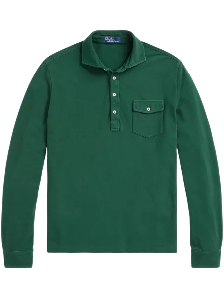 Iš natūralios odos raštuotos polo marškinėliai Polo Ralph Lauren su sagtimis mėlyna
