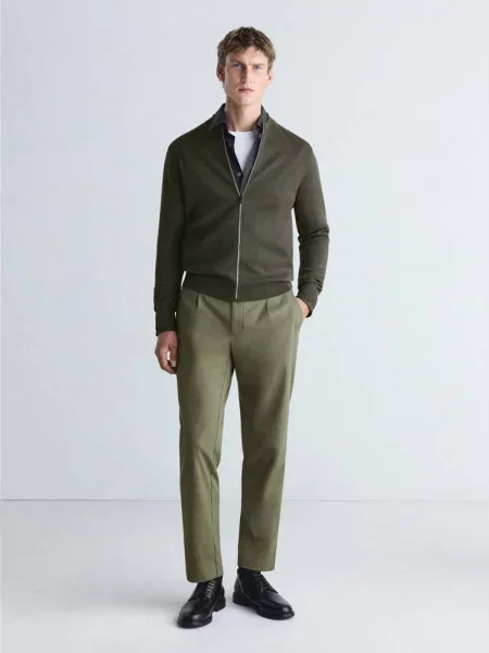 Kardigan z dzianiny comfort stretch ciemnozielony Mężczyzna S MANGO MAN