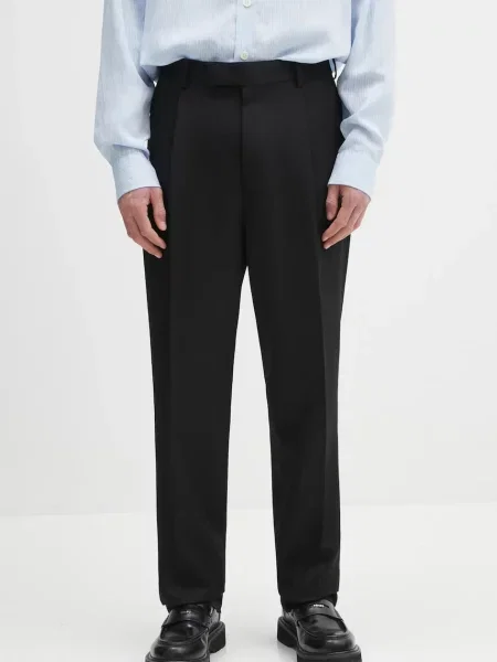 Wacko Maria pantaloni de lână Pleated bărbați drept negru