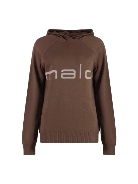 Sweter Malo z kapturem z logo brązowy