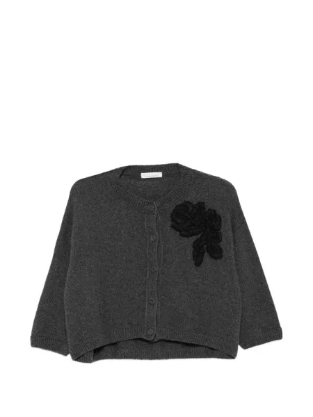 Decupat cardigan Liviana Conti cu model floral cu aplicații gri