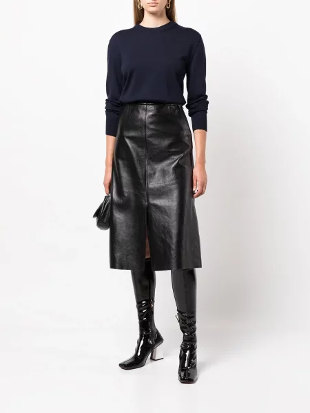 Sweter Jil Sander wełniany z okrągłym dekoltem niebieski