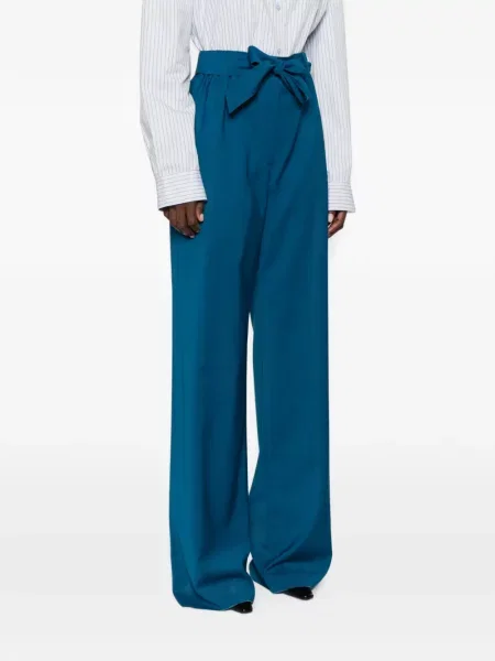 Cu centură pantaloni Max Mara de lână albastru