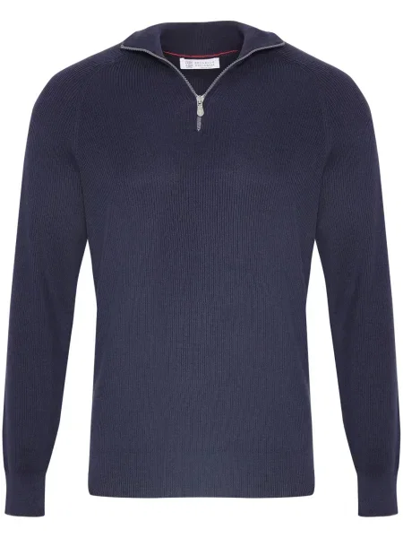 Pulover Brunello Cucinelli cu mânecă raglan albastru