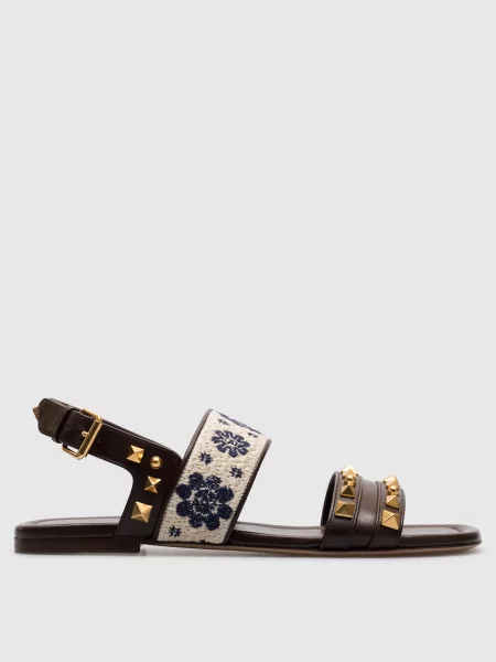 Кожаные босоножки Valentino с вышивкой коричневые