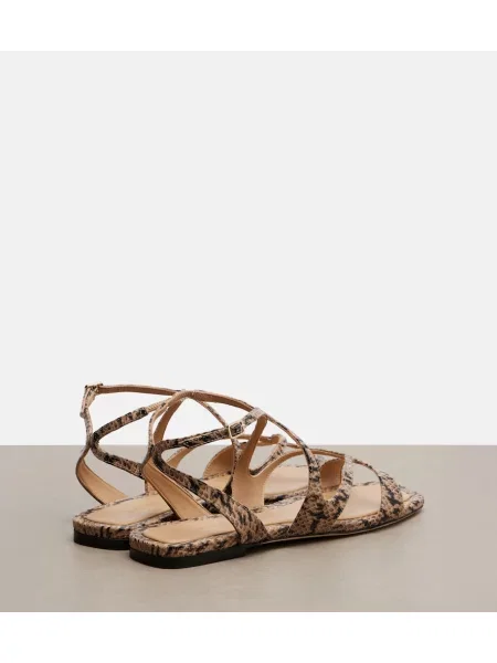 Usnjene sandali Jimmy Choo s kačjim vzorcem bež