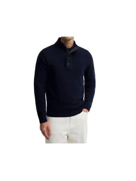 Barbour Sweter Patch Half Zip Granatowy niebieski