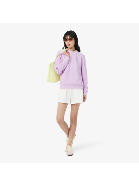 Lacoste Bluza O Luźnym Kroju Z Piki Z Okrągłym Dekoltem różowa