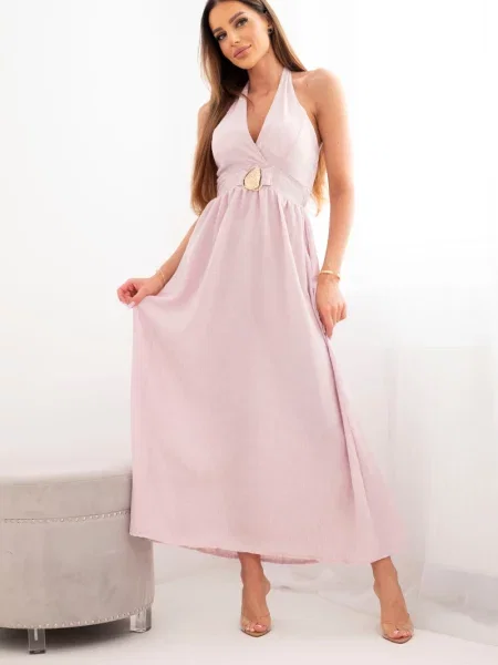 Rochie maxi Kesi Włoski cu cordon roz