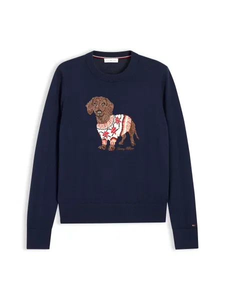 TOMMY HILFIGER Pulover bleumarin / brocart / roșu alb