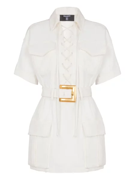 Rochie mini Balmain de costum din canvas alb