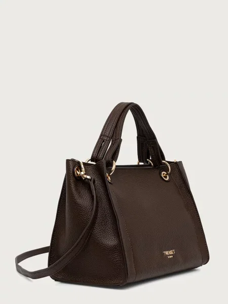 Geantă shopper Twinset din piele maro