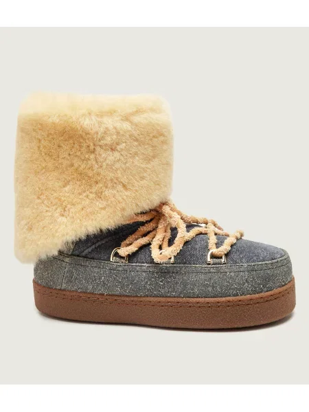 INUIKII Bocanci Distresses Jeans | shearling | zamsz | lână albastru