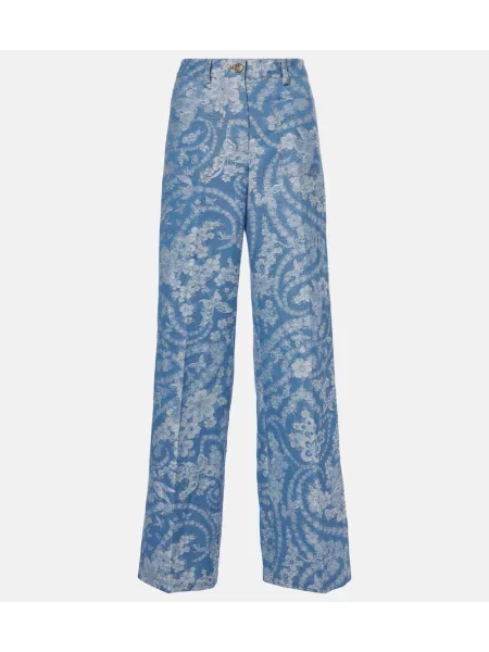 Ľanové nohavice Etro s potlačou