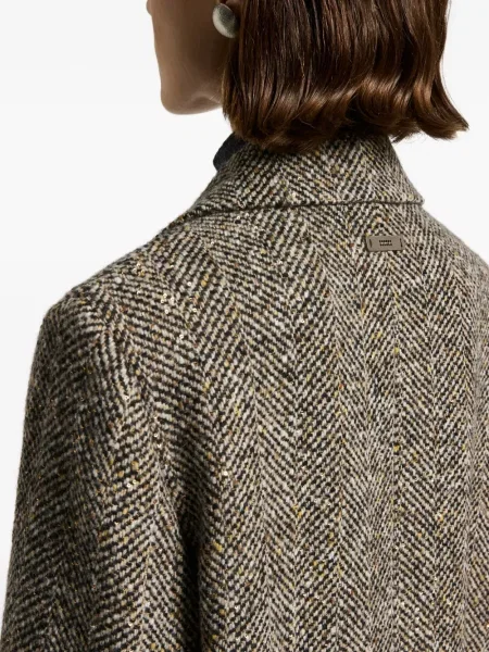 Palton Peserico din tweed cu model herringbone maro