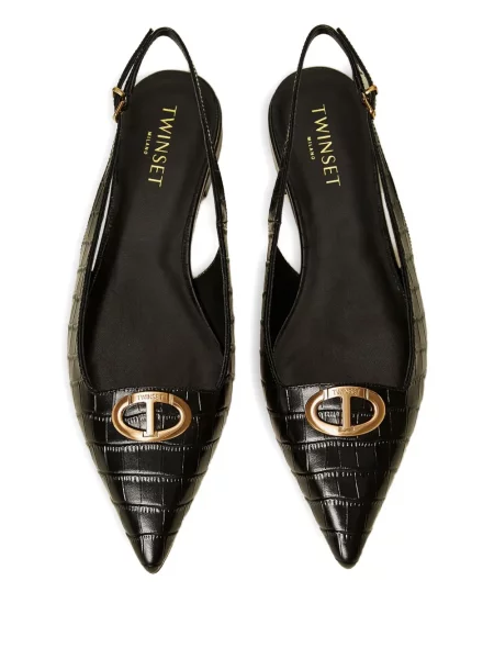 Papuci tip mules Twinset cu imagine slingback negru