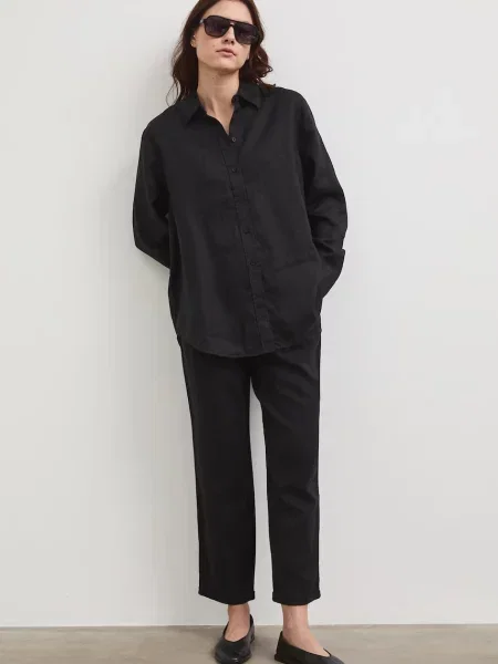 Medicine spodnie chinos z lnem czarne