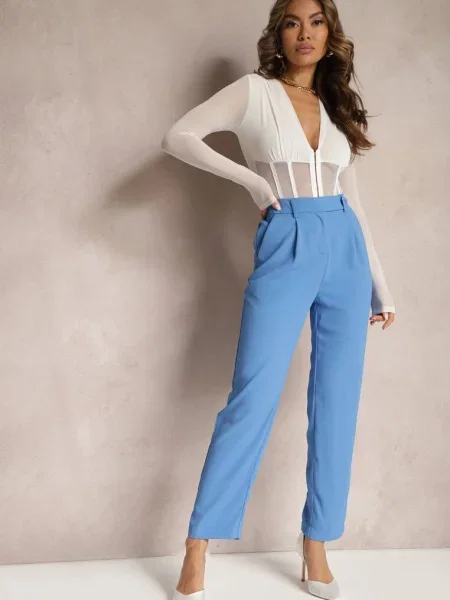 Blugi albaștri High Waist cu în Talie și Picior Drept Brenissa albastru