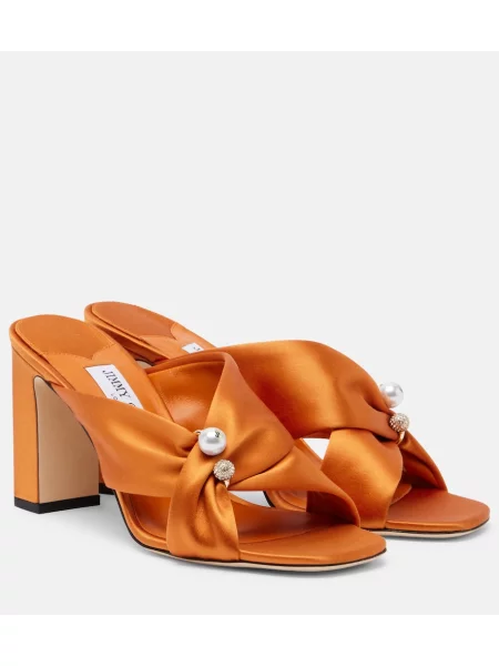 Papuci tip mules Jimmy Choo din satin portocaliu