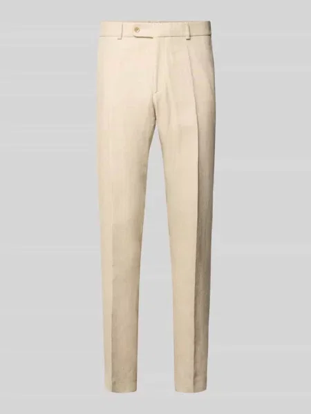 Spodnie z lnu o kroju slim fit z dodatkiem wełny i model Shiver' Carl Gross beżowe