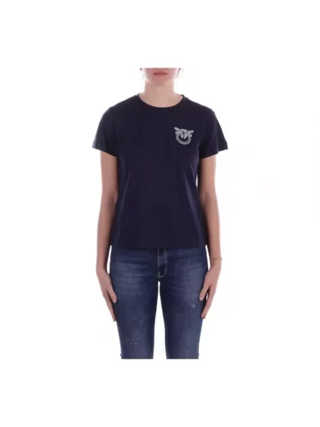 Koszulka polo Pinko z krótkim rękawem z kryształkami niebieska