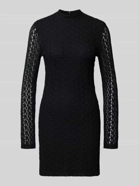 Sukienka koktajlowa z prążkowanym okrągłym dekoltem model ‘VEZZA’ Bardot czarna