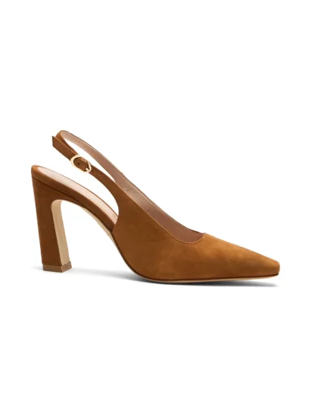 Czółenka Stuart Weitzman skórzana z otwartą piętą brązowa