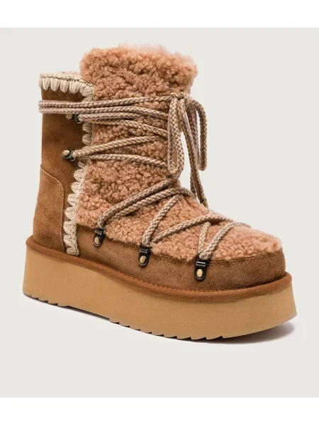 MOU Bocanci Platform Boot Curly | piele întoarsă | wełna | shearling maro