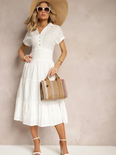 Rochie de cu Mânecă Scurtă și Obitha albă