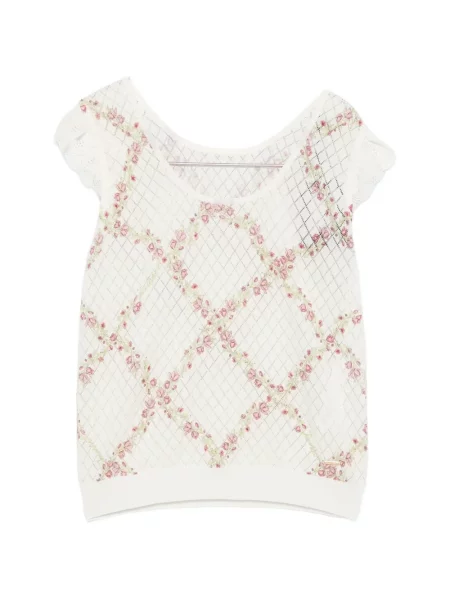Pulover Twinset cu model floral cu imagine scurt alb