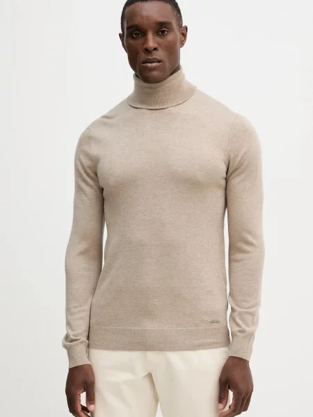 Svetr s příměsí vlny Guess JIM s golfem béžová