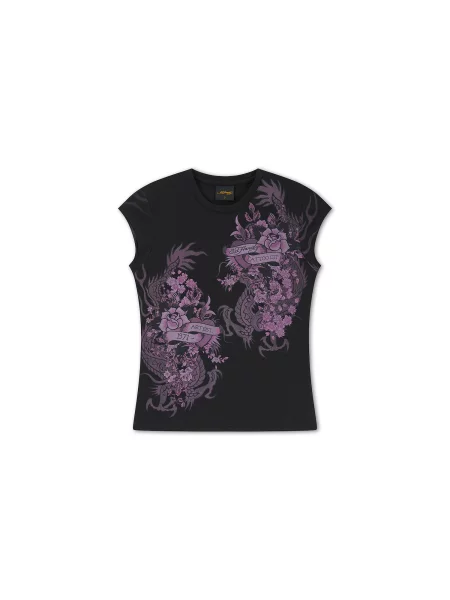 Ed Hardy Tričko Tattoo City orchideová čierna