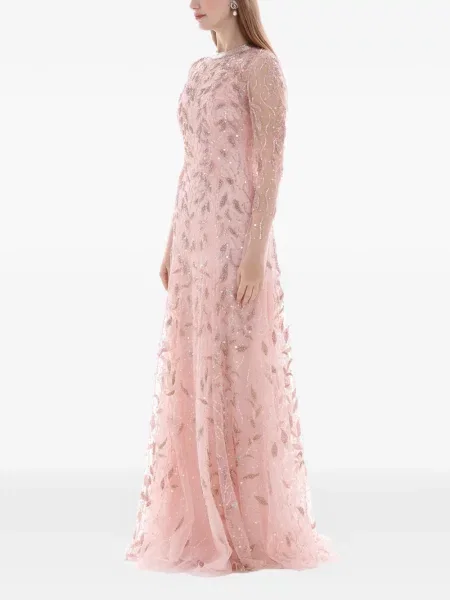 Rochie maxi Dina Melwani cu broderie de costum roz