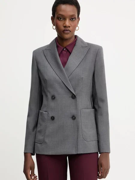 Weekend Max Mara geacă de lână ORNATI cu două rânduri de uni gri