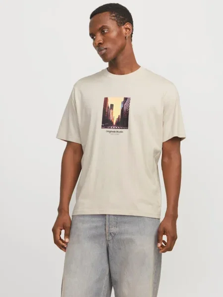 JACK & JONES Tričko JORVESTERBRO svetlomodrá / svetložltá / sivobéžová / čierna béžová