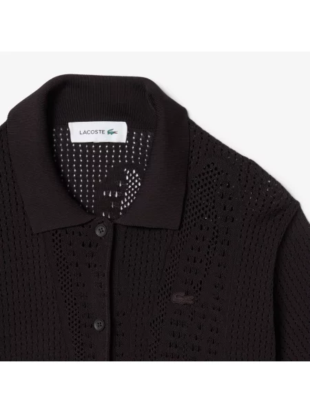 Lacoste Szydełkowa Sukienka Polo brązowa