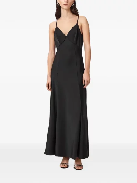 Rochie maxi Allsaints din satin cu bretele negru