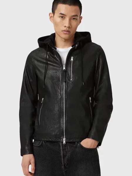 Кожено яке AllSaints ASHTON преходен модел черно