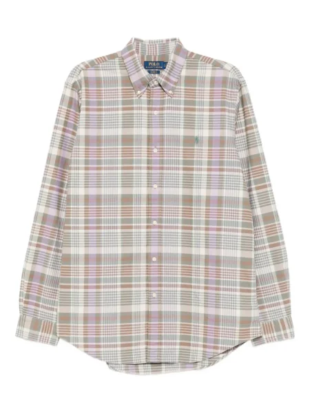 Kostkovaná košile Polo Ralph Lauren s výšivkou s výstřihem do v modrá