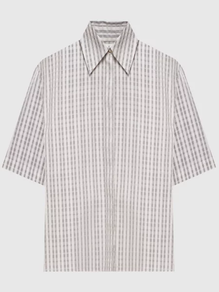 Сорочка з шовком в клітинку Agnona біла